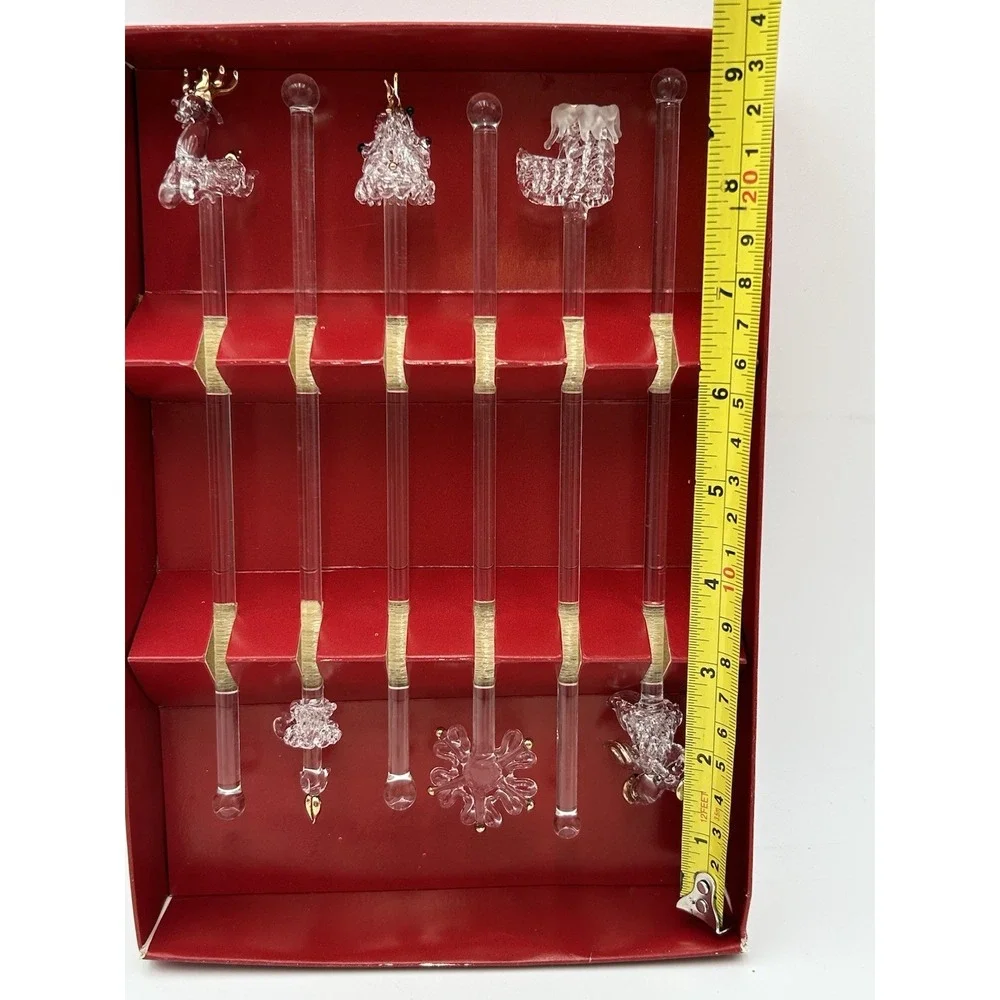 Vintage‎ Christmas Glass Swizzle Sticks Boston Warehouse Set of (6) 2002